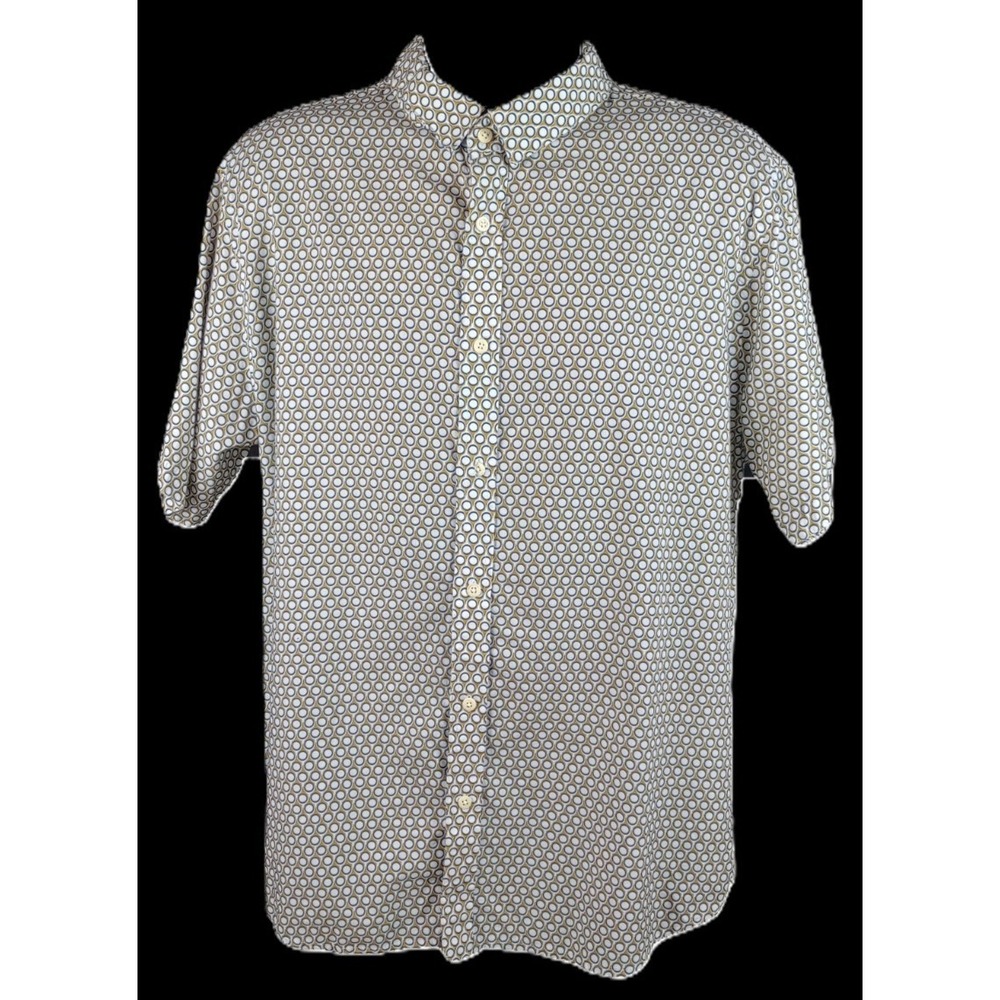 Vustra Men's 2XL Beige Print Short Sleeve Organic Cotton Button Up Dress Shirt